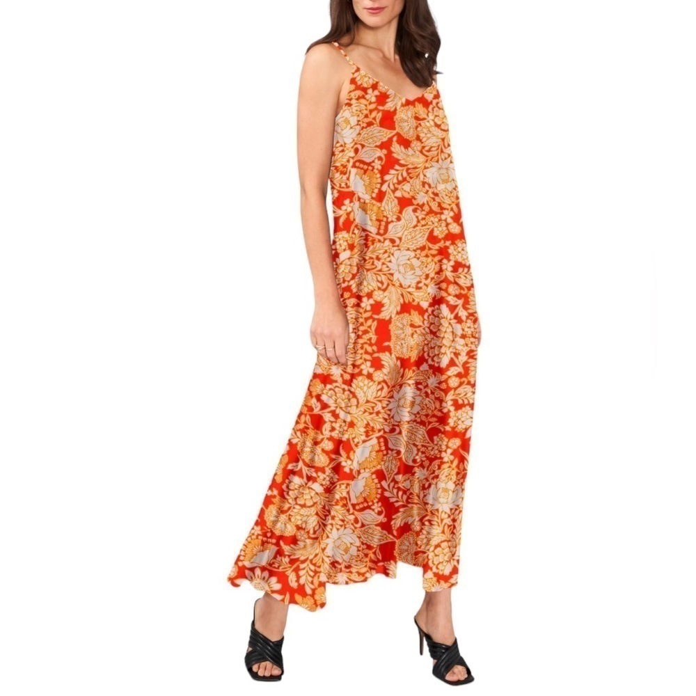 1.State Orange Floral Passion Fruit Maxi Dress Size Small